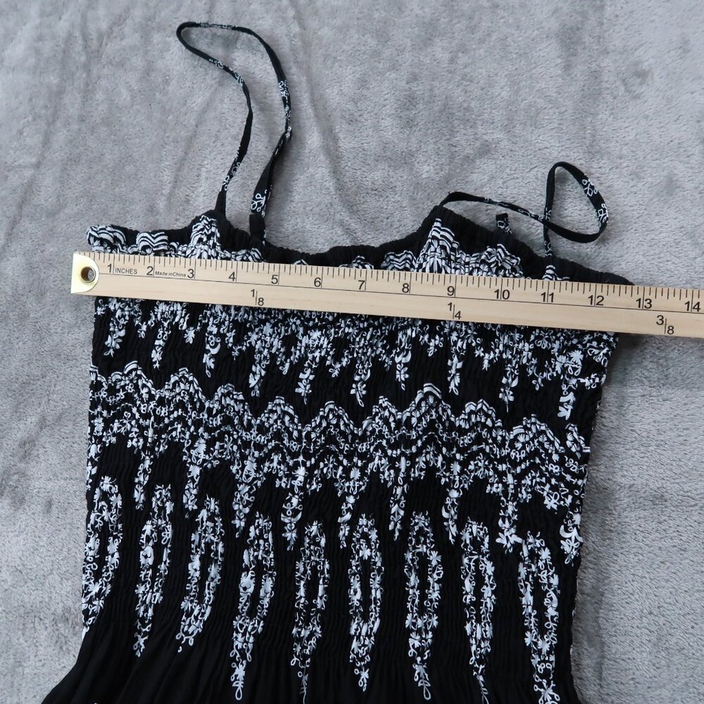 Dress Midi Womens Smocked Tank Top Sleeveless Black White A Line Summer S/M - Picture 11 of 12